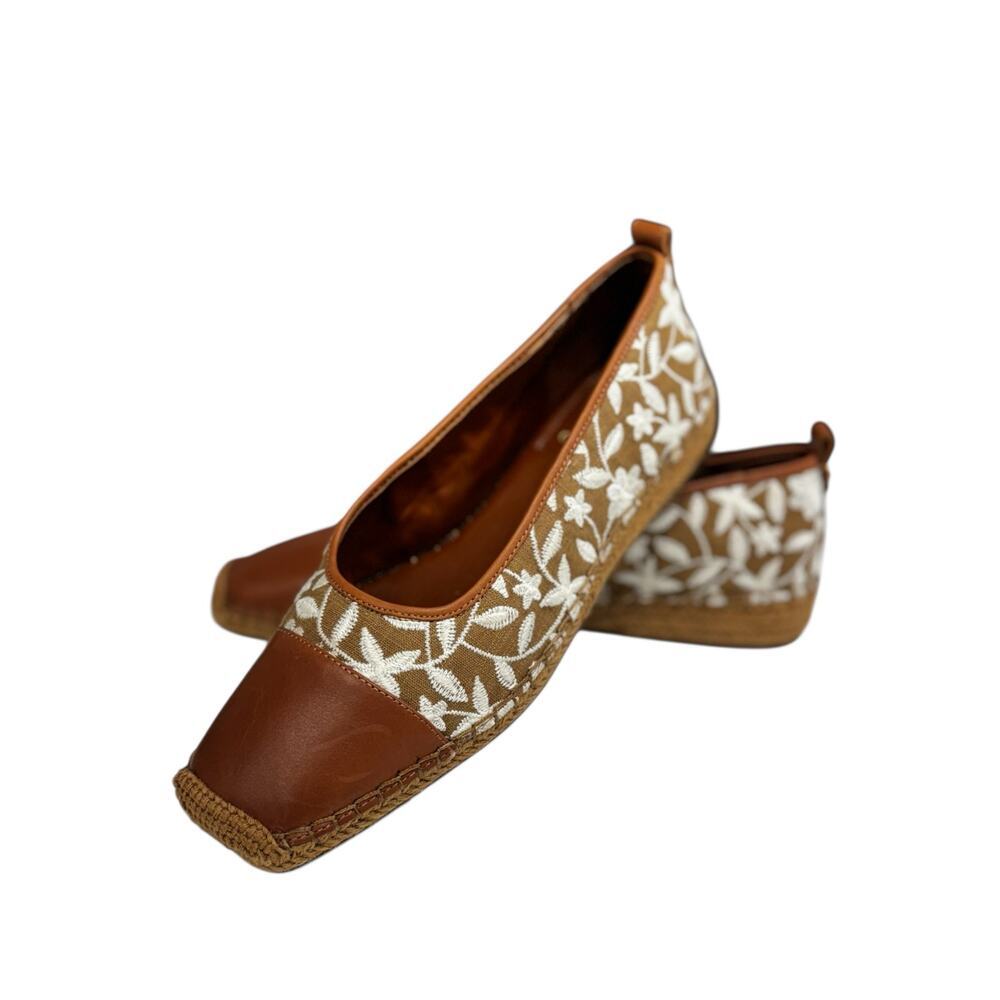 Chic Brown and Cream Embroidered Loafers